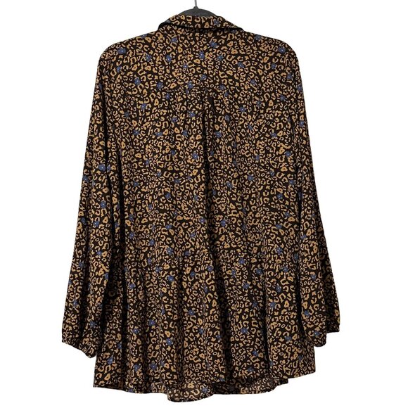 Logo By Lori Goldstein Womens Size L Animal Print Peplum Button-Down Blouse - Picture 5 of 9
